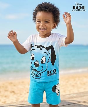 Babyhug Disney Single Jersey Knit Half Sleeves T-Shirt & Shorts Set with 101 Dalmatian Graphics - Light Blue