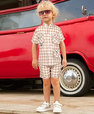 BAD BOYS Cotton Blend Half Sleeves Checked Coordinating Shirt & Shorts Set - Rust