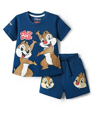 Babyhug Disney Single Jersey Knit Half Sleeves T-Shirt & Shorts Set with Chip N Dale Graphics - Navy Blue