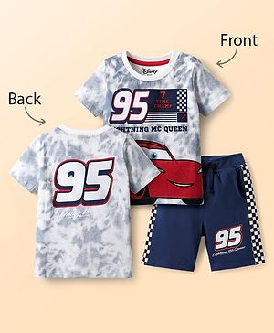 Babyhug Disney Single Jersey Knit Half Sleeves T-Shirt & Shorts Set With Car Graphics - Navy Blue