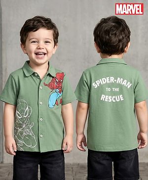 Babyhug Marvel Single Jersey Knit Half Sleeves Shirt With Spider Man Graphics - Green