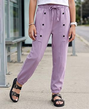 Pine Kids Cotton Knit Full Length Lounge Pant with Button Detailing - Lavender