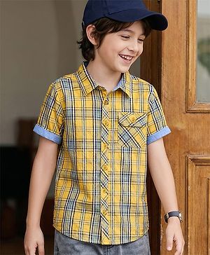 Pine Kids Cotton Woven Half Sleeves Checks Shirt - Yellow