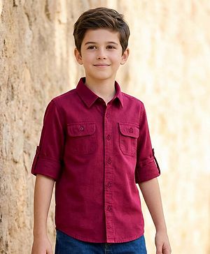 Pine Kids Cotton Woven Full Sleeves Solid Colour Shirt - Maroon