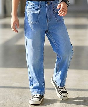 Pine Kids Woven Full Length Washed Denim Jeans - Light Blue