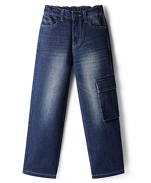 Pine Kids Denim Woven Full Length Washed Jeans With Pocket - Navy Blue
