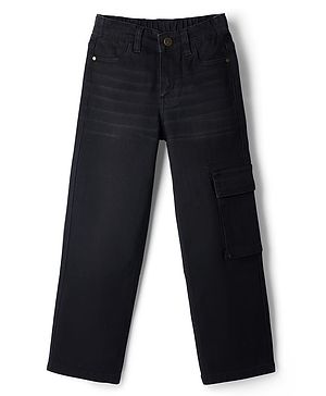 Pine Kids Denim Woven Full Length Washed Jeans With Pocket - Black