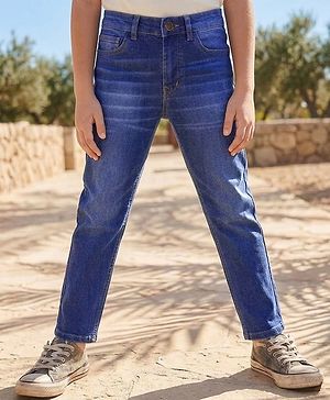 Pine Kids Denim Woven Full Length Washed Jeans - Navy Blue