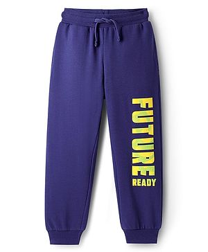 Pine Kids Cotton Knit Full Length Lounge Pants With Future Ready Text Print - Navy Blue