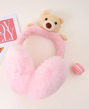 Babyhug Ear Muffs with Bear Applique - Pink