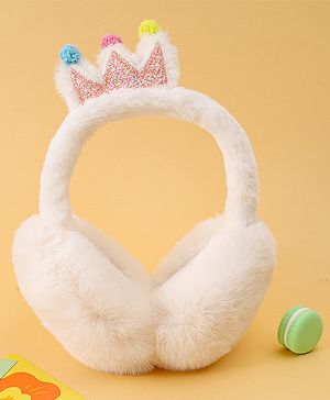 Babyhug Ear Muffs with Crown Applique - White
