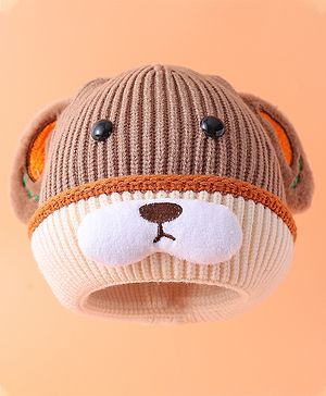 Babyhug Woollen Cap with Ear & Bear Design Brown - Diameter 13 cm