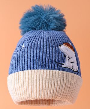 Babyhug Woollen Cap with Pom Pom & Patch Detailing Navy Blue - Diameter 12 cm