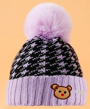 Babyhug Woollen Cap  With Bear Embriodery Purple - Diameter 11 cm