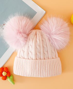 Babyhug Woollen Cap With Cable Knit Design Pink - Diameter 12 cm