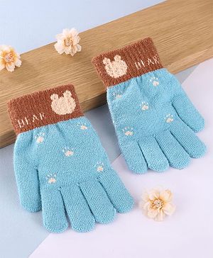 Babyhug Gloves with Bear Design - Light Blue