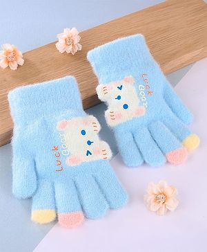 Babyhug Gloves with Bear Design - Light Blue