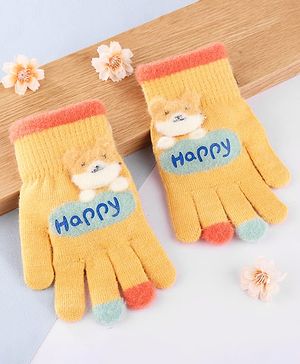 Babyhug Gloves with Puppy Applique - Yellow