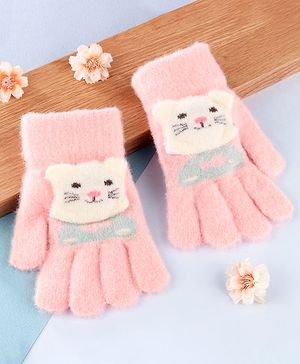 Babyhug Gloves with Kitty Applique - Pink