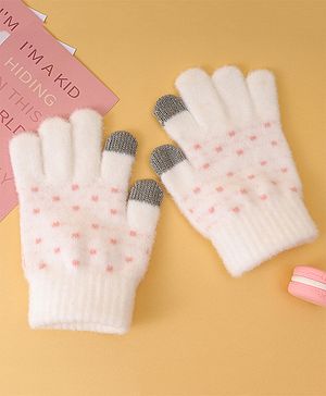 Pine Kids Gloves with Polka Dot Design - White