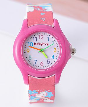 Babyhug Analog Watch with Unicorn Print - Fuchsia