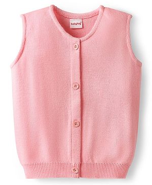 Babyhug Knitted Sleeveless Solid Front Open Sweater Vest - Pink