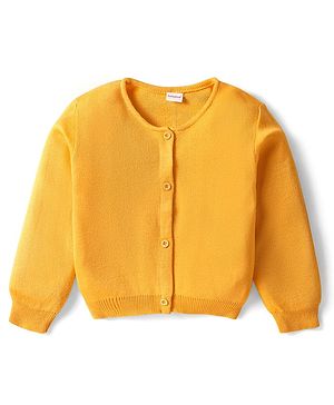 Babyhug Knitted Full Sleeves Solid Front Open Sweater - Yellow