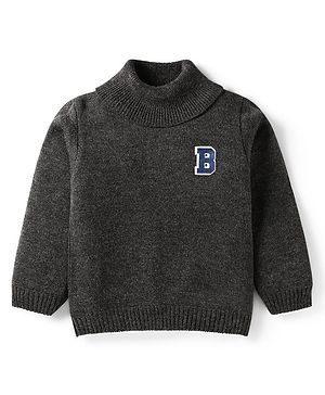 Babyhug Knit Full Sleeves Turtle Neck Pullover Sweater -Charcoal Grey