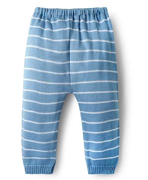 Babyhug Sweater Knit Full Length Regular Fit Striped Woollen Pant - Light Blue