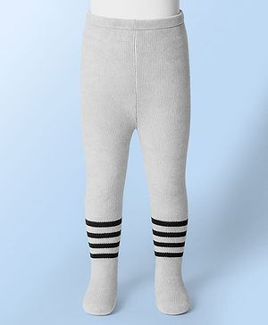 Babyhug Knit Full Length Footed Woolen Pant With Stripes - Grey