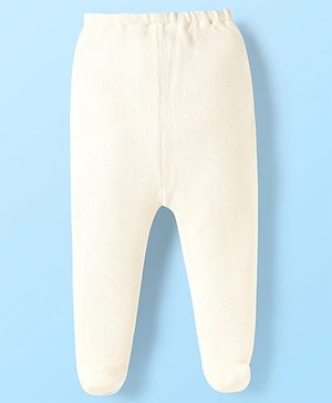 Babyhug Sweater Knit Solid Color Footed Woollen Bootie Leggings - White