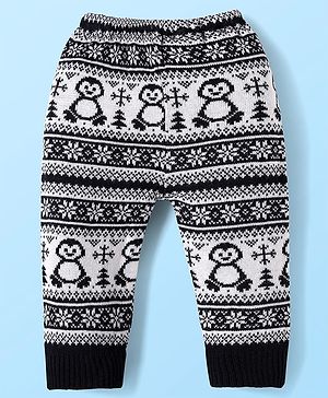 Babyhug Sweater Knit Full Length Woollen Pant with Floral Design - Navy Blue