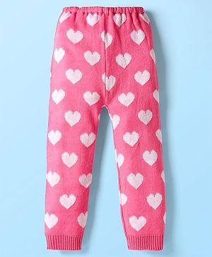 Babyhug Sweater Knit Full Length Woollen Pant with Heart Design - Pink