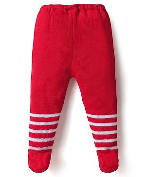 Babyhug Sweater Knit Full Length Bootie Leggings With Stripes - Red