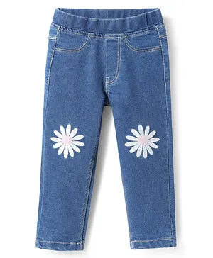 Babyhug
                              Full Length Denim Jeggings Washed with
                              Stretch & Floral Embroidery - Blue