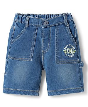 Babyhug Denim Above Knee Length Washed Bermuda With Stretch - Blue