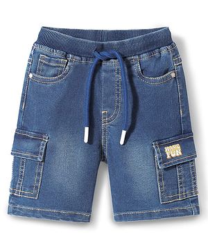 Babyhug Above Knee Length Washed Denim Barmuda with Stretch - Blue
