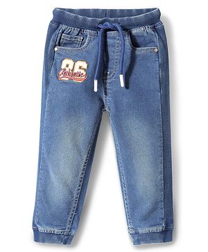 Babyhug Denim Full Length Washed Joggers With Stretch -Blue
