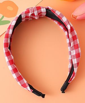 Pine KIds Hair Bands Knot Design with Checks Print - Red &  White