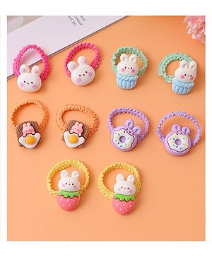 Babyhug Free Size Rubber Bands With Bunny & Strawberry Applique Pack Of 10 - Multi Colour