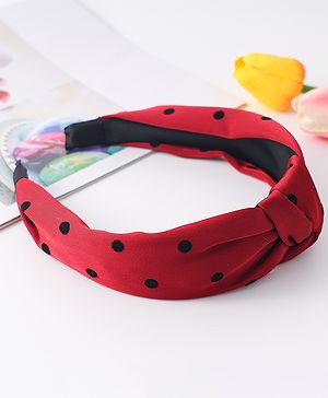 Pine Kids Free Size Hair Band Knot Detailing and Polka Print  - Red