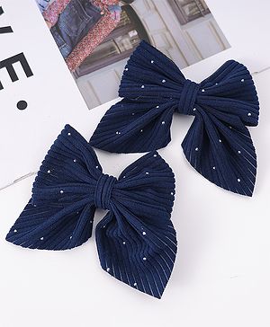 Pine Kids Free Size Bow & Butterfly Clips With Rhinestone Detailing Pack of 2 - Navy Blue