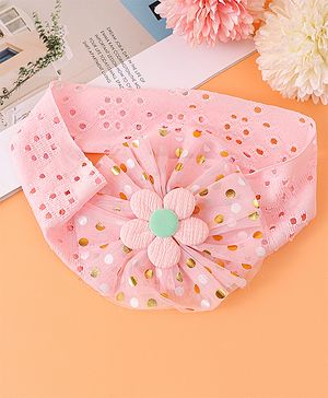Babyhug Free Size Headband with Polka Dots Print & Floral Applique - Pink
