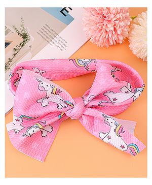 Babyhug Bow Applique Headband with Unicorn Print - Pink