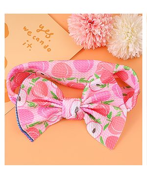 Babyhug Headbands with Bow Applique & Fruits Print- Pink