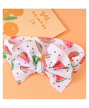 Babyhug Bow Applique Headband with Watermelon Print - White & Red