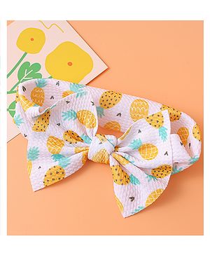 Babyhug Headband with Bow Applique & Fruits Print- White & Yellow
