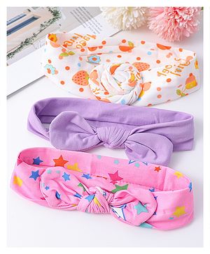 Babyhug Headbands with Knot Detailing with Fruits & Stars Print Pack of 3 - Multicolor