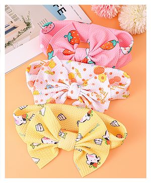 Babyhug Headbands with Bow Detailing with Animal & Fruits Print Pack of 3 - Multicolor