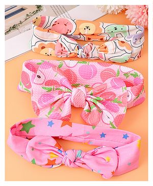 Babyhug Headbands with Bow & Knot Detailing with Animal & Fruits Print Pack of 3 - Multicolor